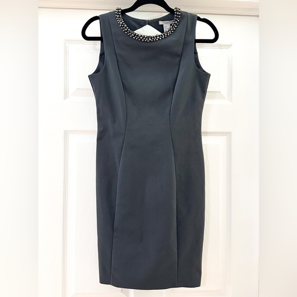 H&M Jewel Collared Sleeveless Bodycon Cocktail Mini Dress Gray sz 6 - Picture 1 of 7